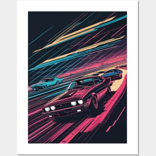 Retro Neonwave Car Drifting Posters and Art